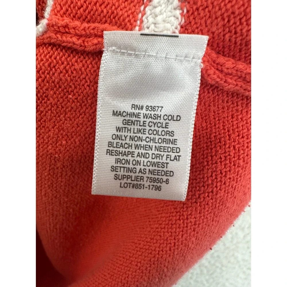Liz Claiborne Women‎ Orange White Striped Cotton Sweater Pullover Size M